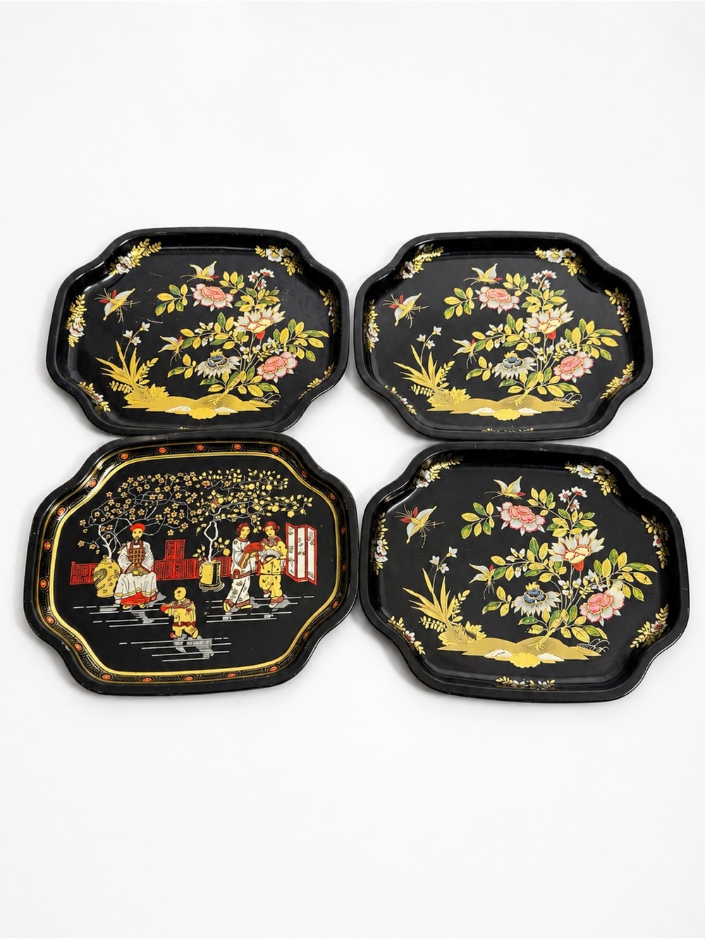 4 Vintage MCM Snack Tin Tip Trinket Trays ~ Elite Brand Made in England